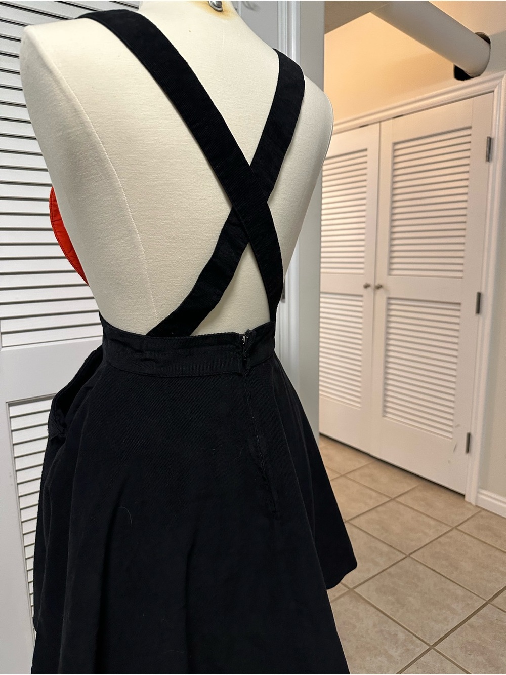 Unique Vintage Corderoy Black & Orange Pumpkin Pinafore Dress - Picture 12 of 15